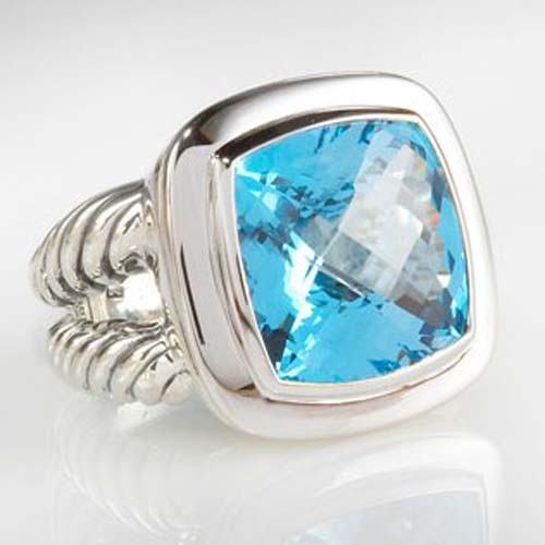 David Yurman Sterling Silver Jewelry14mm Blue Topaz Albion Split-Shank Ring Fashion Gemstone Jewelry