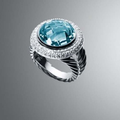David Yurman Sterling Silver Jewelry 14mm Blue Topaz Cerise Ring Fashion Women Jewelry