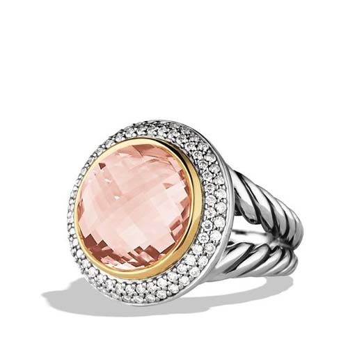 David Yurman Sterling Silver Jewelry 14mm Cerise Ring with Morganite in Gold Plated Fashion Ring