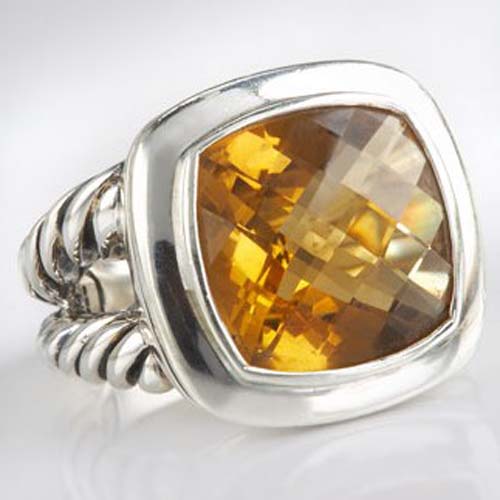 David Yurman Sterling Silver Jewelry 14mm Citrine Albion Split-Shank Ring Women Fashion Jewelry
