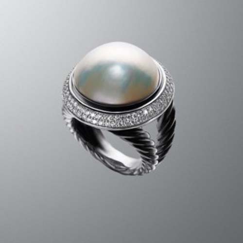 David Yurman Sterlilng Silver Jewelry 14mm Pearl Cerise Ring Diamond Brand Jewelry