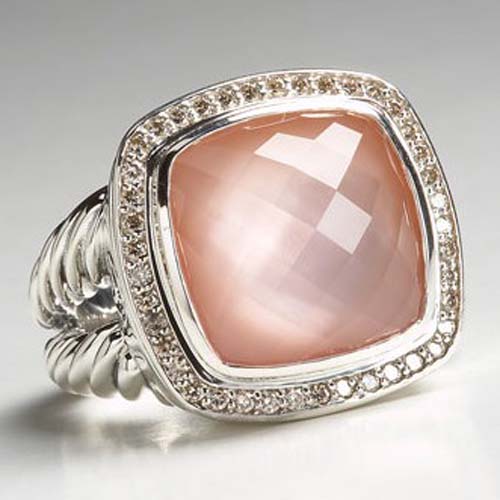 David Yurman Sterling Silver Jewelry 14mm Rose Quartz Albion Ring Women Gemstone Jewelry
