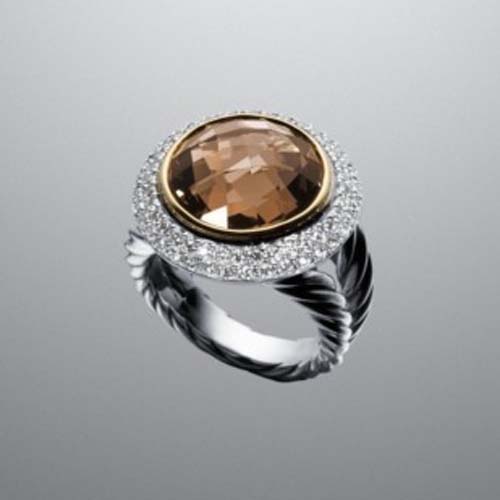 David Yurman Sterling Silver Jewelry 14mm Smoky Quartz Cerise Ring Fashion Gemstone Jewellery