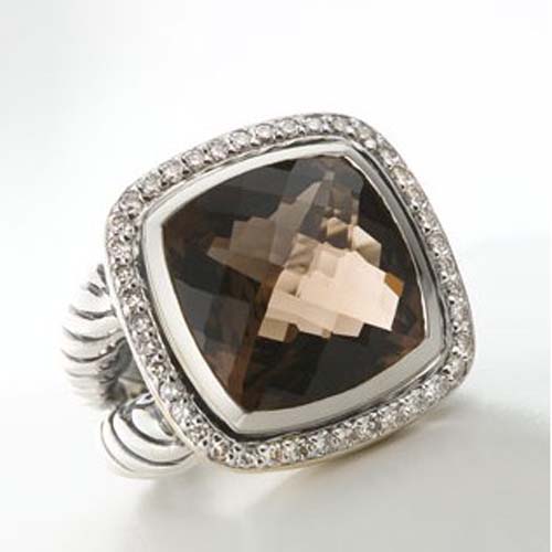 David Yurman Sterling Silver Jewelry 14mm Smoky Quartz Albion Ring Diamond Jewelry