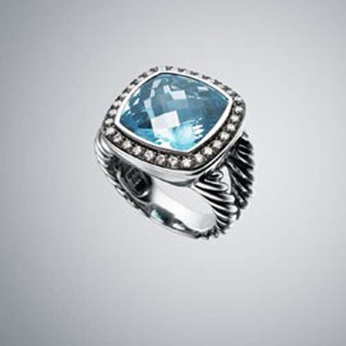 David Yurman Sterling Silver Jewelry 14mm Hampton Blue Moonlight Ice Ring Gemstone Brand Jewelry