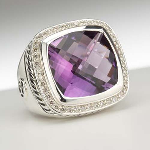 David Yurman Sterling Silver Jewelry 15mm Amethyst Albion Ring Brand Jewelry