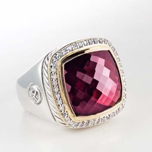 David Yurman Sterling Silver Jewelry 15mm Garnet Diamond Albion Ring