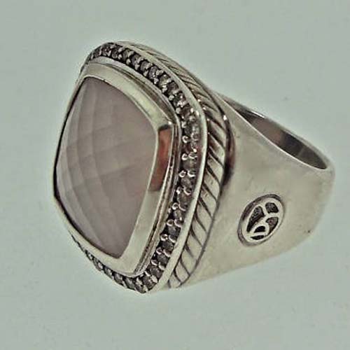 Daivd Yurman Sterling Silver Jewelry 15mm Rose Quartz Albion Ring Diamond Silver Jewellery