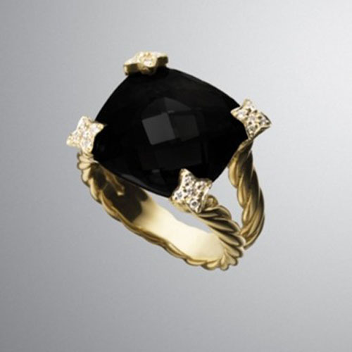 David Yurman Gold Plated 925 Silver Jewelry 15mm Black Onyx Cushion on Point Ring Gold Plated Jewelr