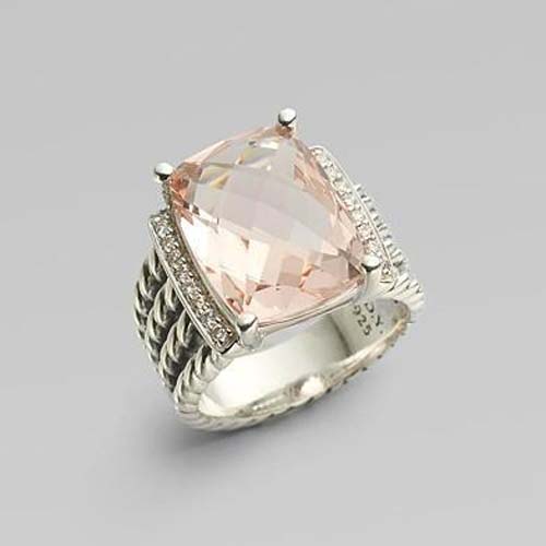 David Yurman Sterling Silver Jewelry 16X12MM Morganite wheation ring Fashion Gemstone Jewelry
