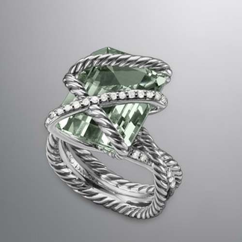 David Yurman Sterling Silver Jewelry 16x12mm Prasiolite Cable Wrap Ring Women Gemstone Jewellery