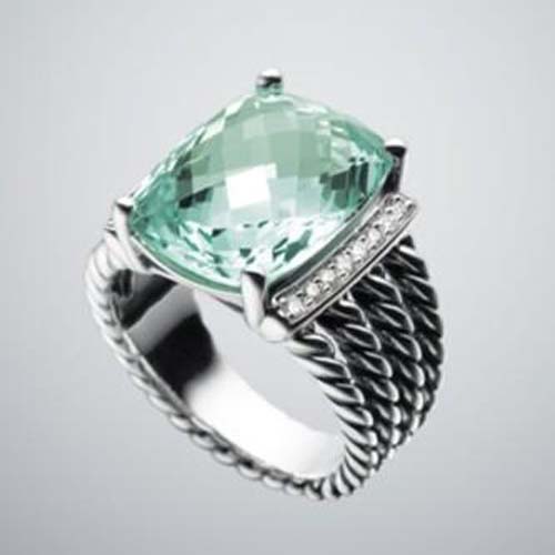 David Yurman Sterling Silver Jewelry 16x12mm Prasiolite Wheaton Ring Fashion Jewelry