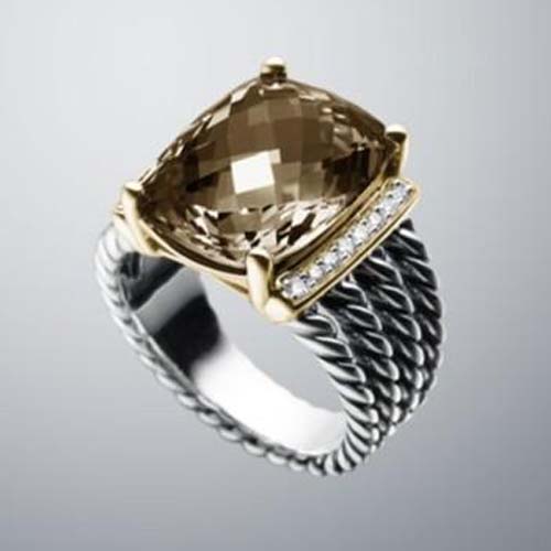 David Yurman Sterling Silver Jewelry 16x12mm Smoky Quartz Wheaton Ring Diamond Jewelry