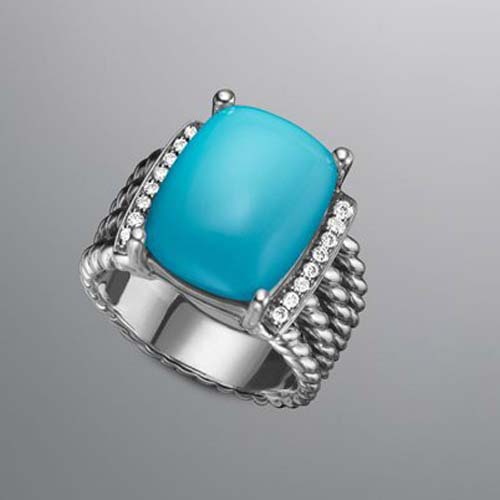 David Yurman Sterling Silver Jewelry 16x12mm Wheaton Ring with Turquoise Gemstone Jewelry