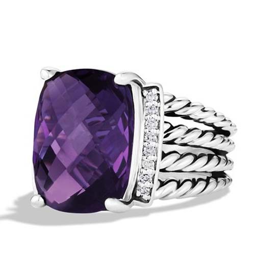 David Yurman Sterling Silver Jewelry 16x12mm Wheaton Ring with Amethyst Gemstone Fashion Jewellery