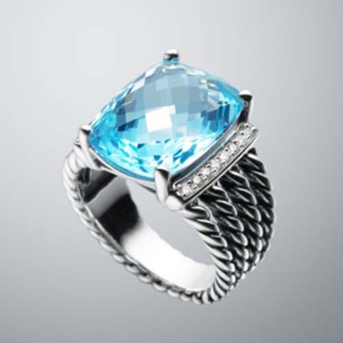 David Yurman Sterling Silver Jewelry 16x12mm Blue Topaz Wheaton Ring Diamond Silver Jewelry
