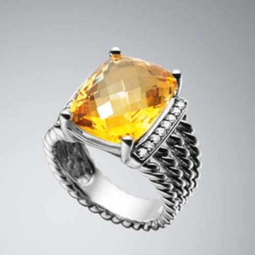 David Yurman 925 Silver Jewelry 16x12mm Citrine Wheaton Ring Diamond Women Jewelry