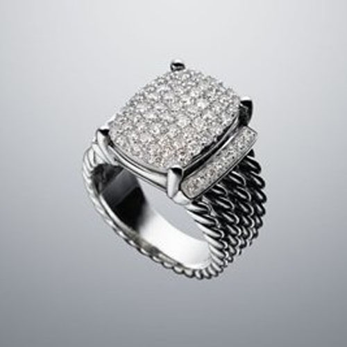 David Yurman Sterling Silver Jewelry 16x12mm Pave Daimonds Wheaton Ring Women Jewelry