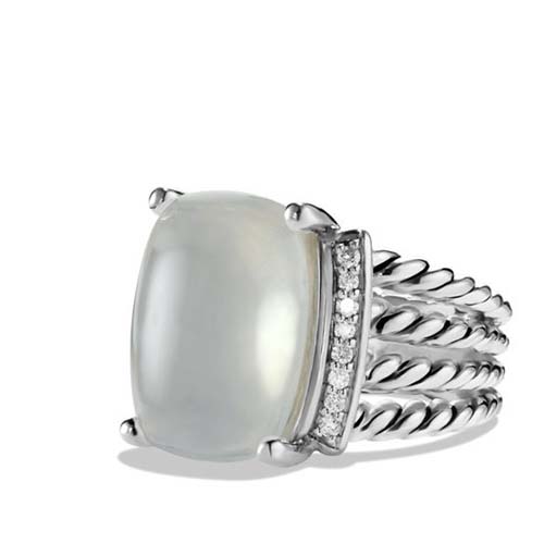 David Yurman Sterling Silver Jewelry 16x12mm Wheaton Ring with Moon Quartz Fashion Gemstone Jewelry