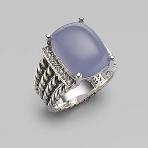 David Yurman Sterling Silver Jewelry 16x12mm Wheaton Blue Chalcedony Ring Brand Jewellery