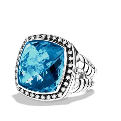 David Yurman Sterling Silver Jewelry 17mm Moonlight Ice Ring with Hampton Blue Topaz Diamond Jewelry