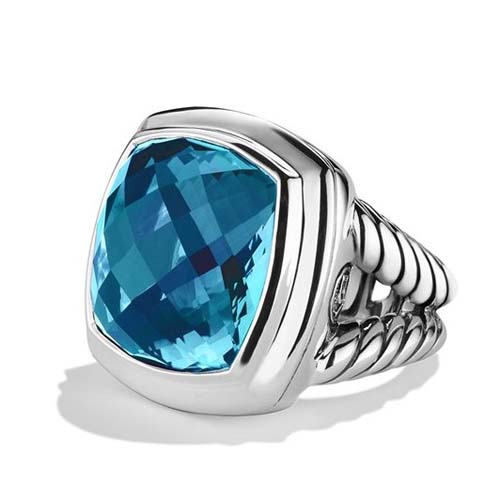 David Yurman Sterling Silver 17mm Albion Ring with Hampton Blue Topaz Gemstone Jewelry
