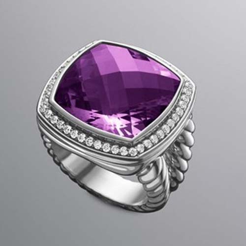 David Yurman Sterling Silver Jewelry 17mm Amethys Albion Ring Diamond Fashion Jewelry