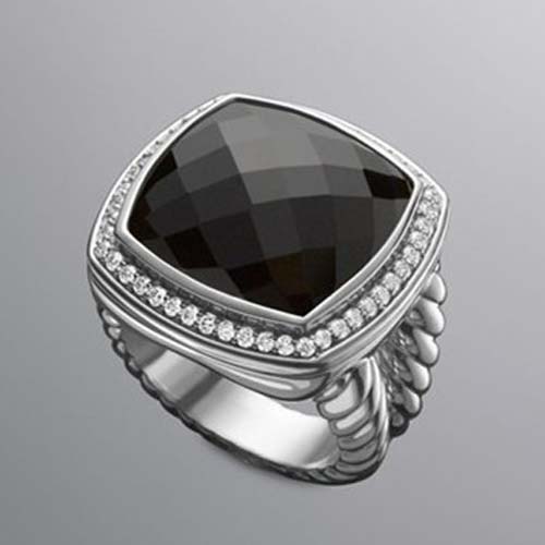 David Yurman Sterling Silver Jewelry 17mm Black Onyx Albion Ring Women Diamond Jewelry