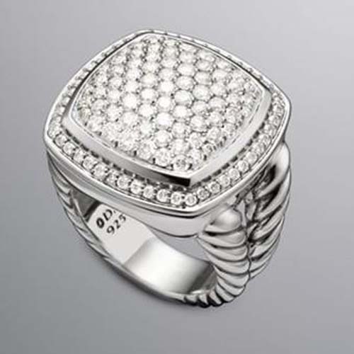 David Yurman Sterling Silver Jewelry 17mm Pave Diamond Albion Ring Diamond Jewelry