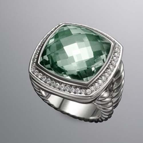 David Yurman Sterling Silver Jewelry 17mm Prasiolite Albion Ring Fashion Brand Jewelry