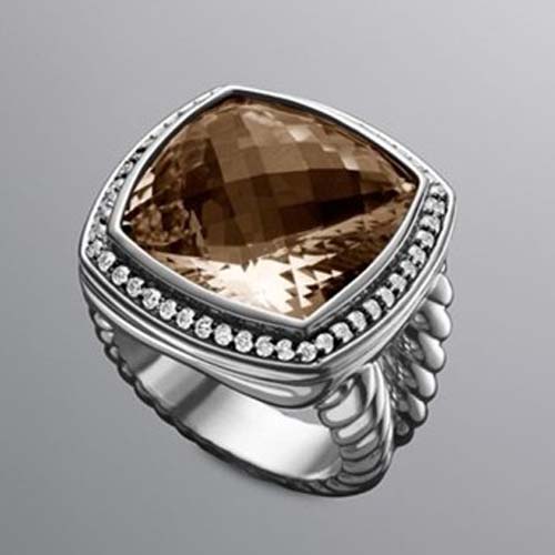 David Yurman Sterling Silver Jewelry 17mm Smoky Quartz Ring Fashion Diamond Jewelry