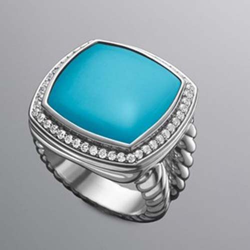 David Yurman Sterling Silver Jewelry 17mm Turquoise Albion Ring Gemstone Jewellery