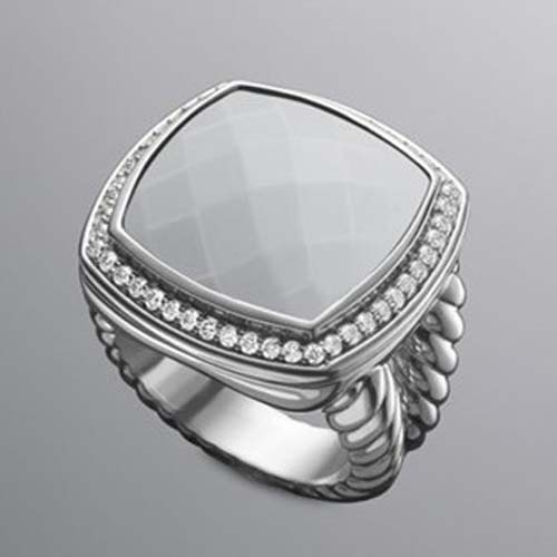 David Yurman Sterling Silver Jewery 17mm White Agate Albion Ring Women Fashion Jewellery