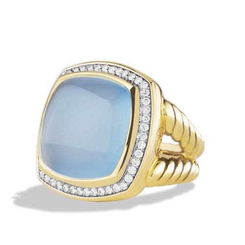 David Yurman Gold Plated Jewelry 17mm Albion Ring with Blue Chalcedony Fashion Jewellery
