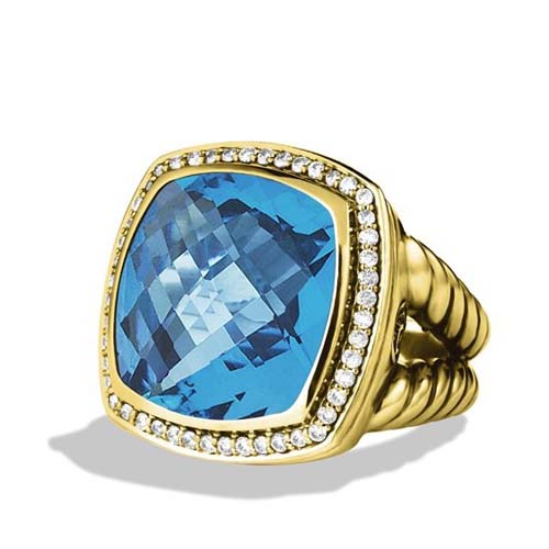 David Yurman Gold Plated Jewelry 17mm Albion Ring with Blue Topaz Fashion Women Jewelry