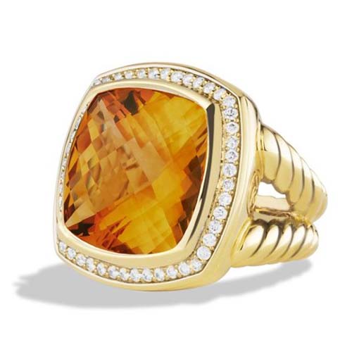 David Yurman Gold Plated Jewelry 17mm Albion Ring with Champagne Citrine Fashion Gemstone Jewelry