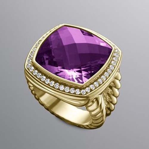David Yurman Gold Plated Jewelry 17mm Amethyst Albion Gold Ring Fashion Sterling Silver Jewelry