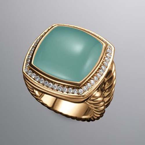 David Yurman Gold Plated Jewelry 17mm Aqua Chalcedoney Albion Gold Ring Fashion Jewelry