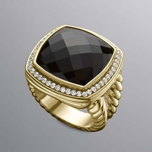 David Yurman Gold Plated Sterling Silver Jewelry 17mm Black Onyx Albion Ring Women Fashion Jewelry