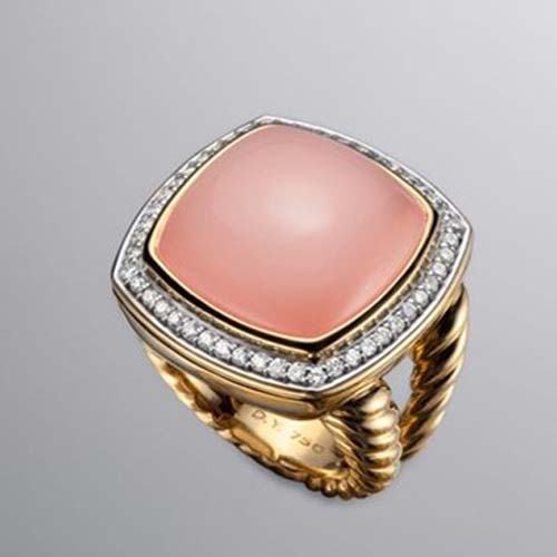 David Yurman Gold Plated Silver Jewelry17mm Pink Chalcedony Albion Gold Ring Fashion Diamond Jewelry