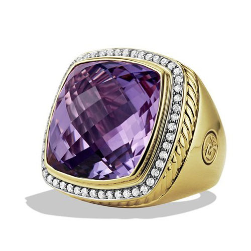 David Yurman Sterling Silver Jewelry 20mm Albion Ring with Amethyst in Gold Plated Jewelry