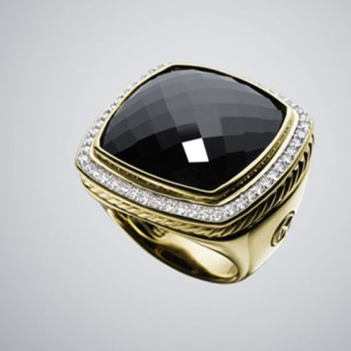 David Yurman Gold Plated 925 Silver 20mm Black Onyx Ring Fashion Diamond Jewelry