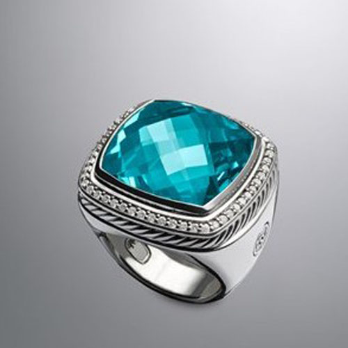 David Yurman Sterling Silver Jewelry 20mm Blue Topaz Albion Ring Fashion Gemstone Jewelry