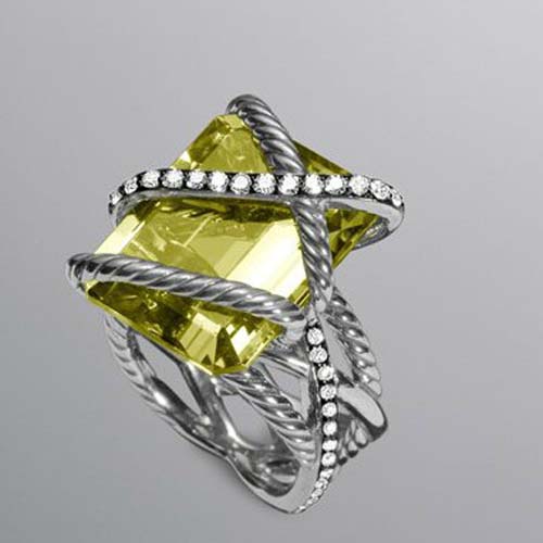 David Yurman Sterling Silver Jewelry 20x15mm Lemon Citrine Cable Wrap Ring Fashion Silver Ring