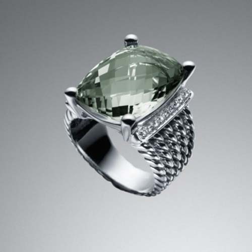 David Yurman Sterling Silver Jewelry 20x15mm Prasiolite Wheaton Ring Fashion Charm Ring