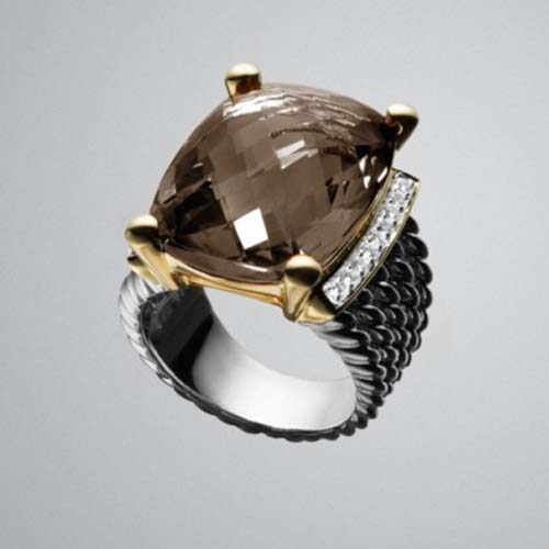 David Yurman Sterling Silver Jewelry 20x15mm Smoky Quartz Wheaton Ring Fashion Brand Jewelry