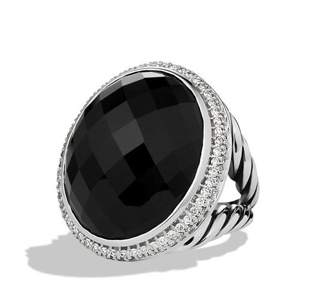 David Yurman 24X20MM DY Signature Oval Ring with Black Onyx and Diamonds