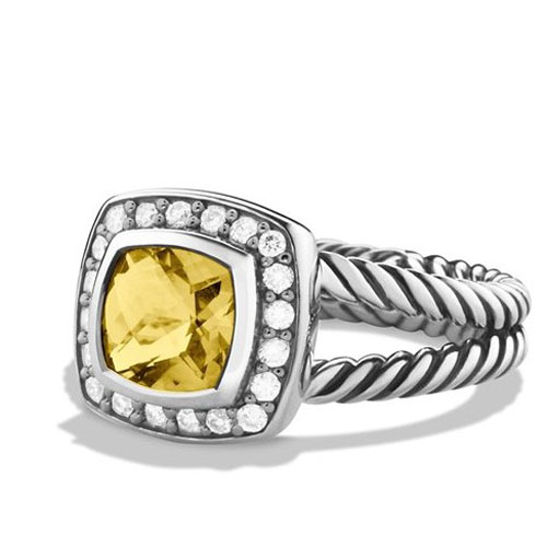 David Yurman Sterlilng Silver Jewelry 7mm Petite Albion Ring with Lemon Citrine Gemstone Jewelry