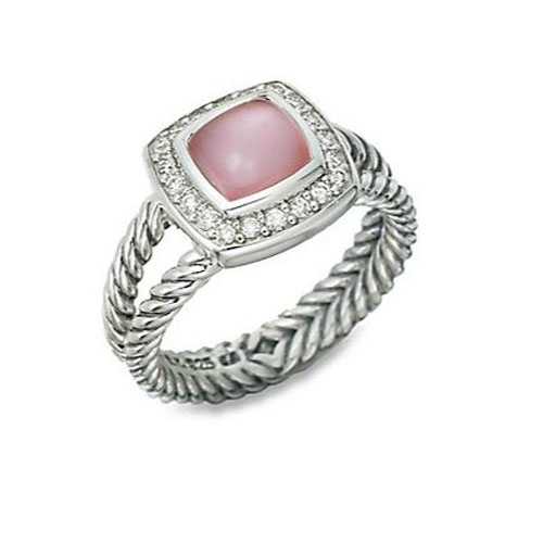 David Yurman 925 Silver Jewelry 7mm Rose Quartz Petite Albion Ring Women Diamond Jewelry