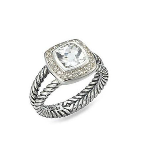 David Yurman 925 Silver Jewelry 7mm White Topza petite Albion Ring Women Diamond Jewelry